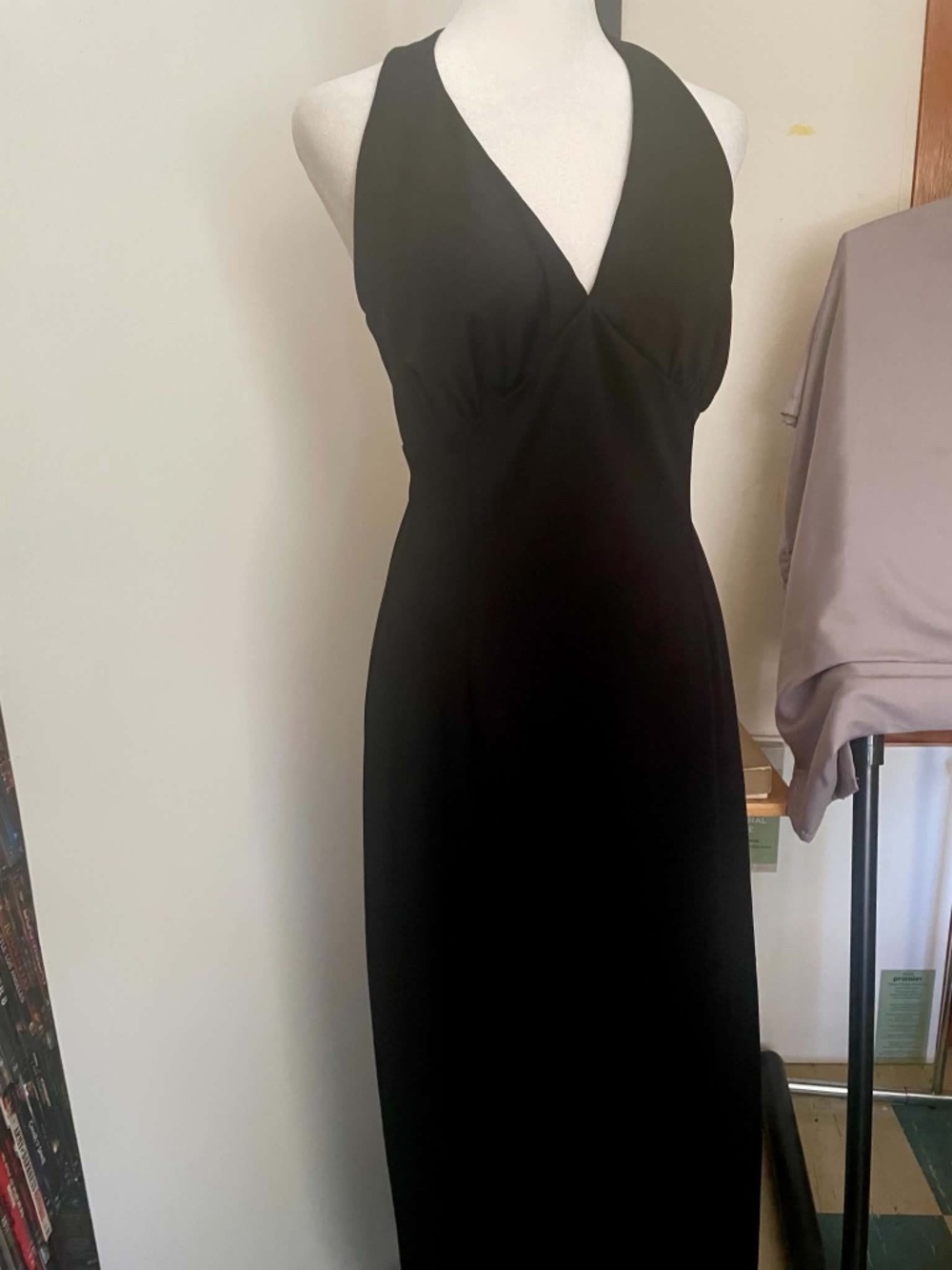 Handmade Vintage 70s Black Halter Maxi Dress M